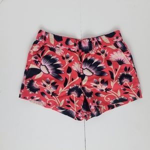NEW J Crew Women 00 Linen Shorts Elastic waist coral navy blue floral palm